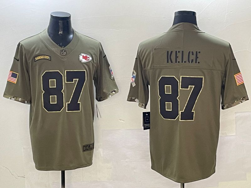Men Kansas City Chiefs #87 Kelce Green Nike 2025 Salute to Service Limited NFL Jersey style 1